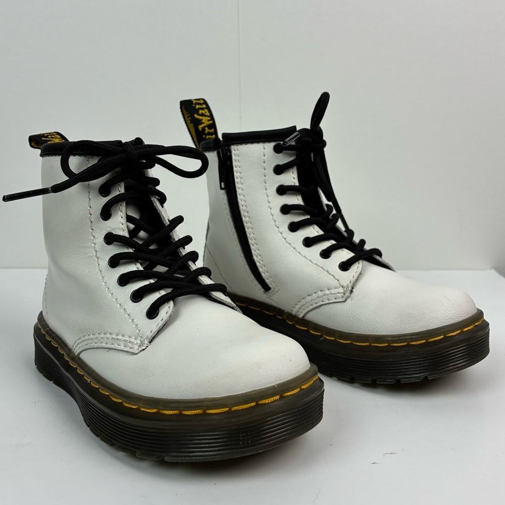 Dr. Martens Kids Girls Toddler Lace-up and Zip White Zavala Boots Youth Sz US 9